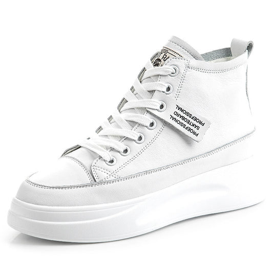 Slim High-Top Leather Sneakers for Women | Versatile White Casual Shoes | Trendy Everyday Comfort Wear
