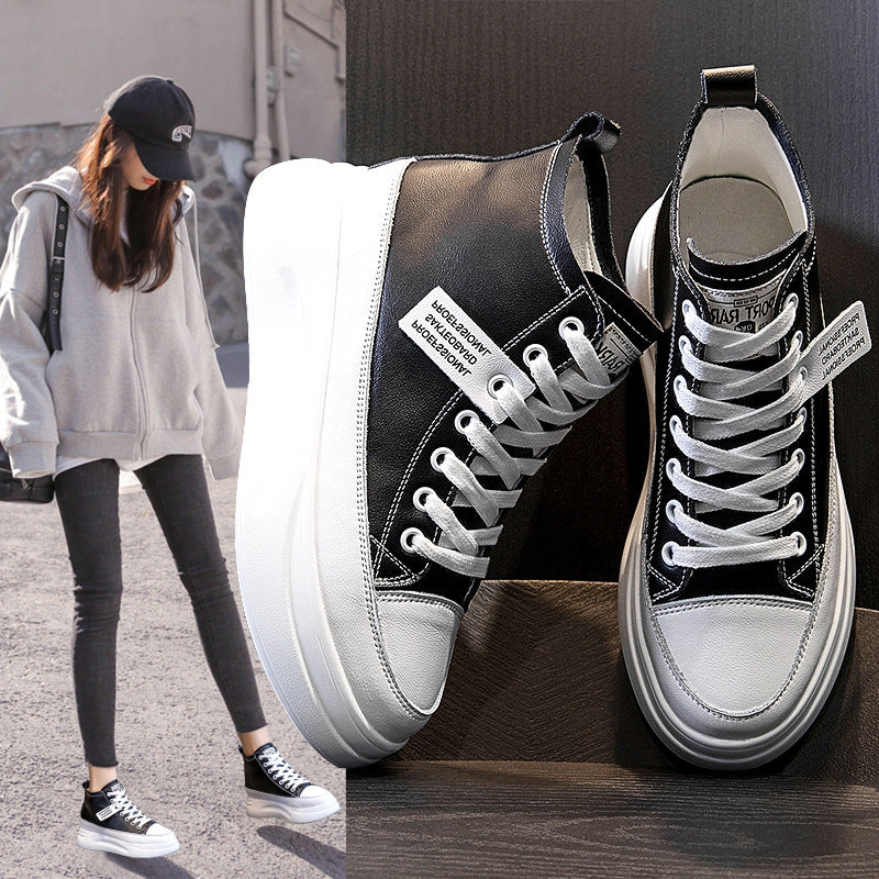 Slim High-Top Leather Sneakers for Women | Versatile White Casual Shoes | Trendy Everyday Comfort Wear