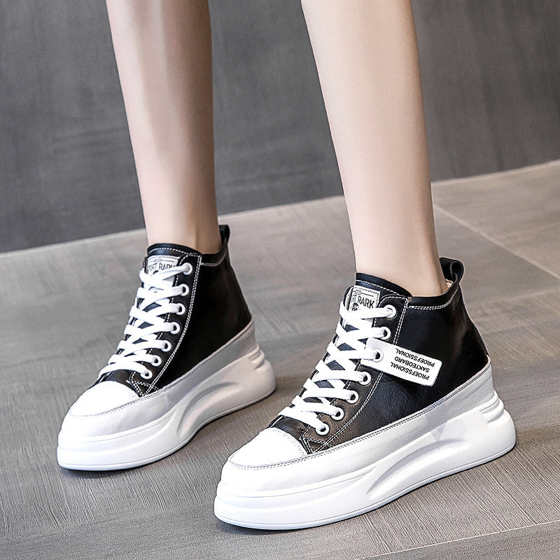 Slim High-Top Leather Sneakers for Women | Versatile White Casual Shoes | Trendy Everyday Comfort Wear