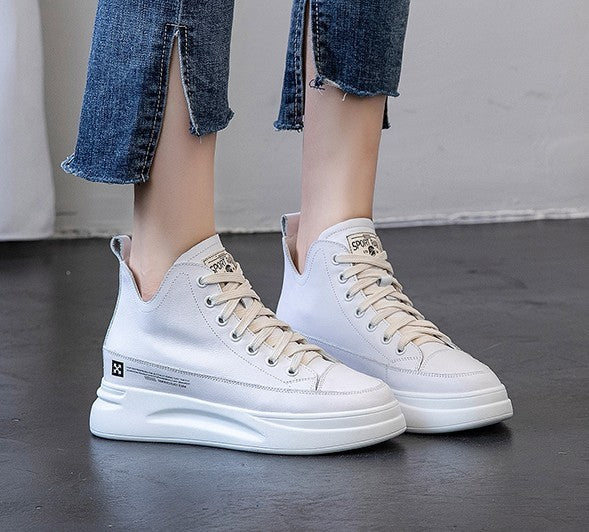 Slim High-Top Leather Sneakers for Women | Versatile White Casual Shoes | Trendy Everyday Comfort Wear