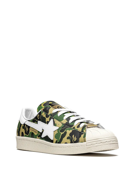 X Bape Superstar Green Camo Sneakers