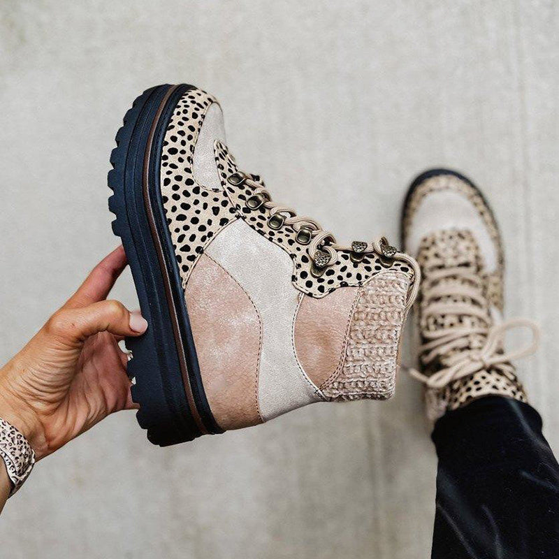 Leopard Print Martin Boots for Women | Lace-Up Winter Ankle Boots | Low Heel Fashion Casual Shoes
