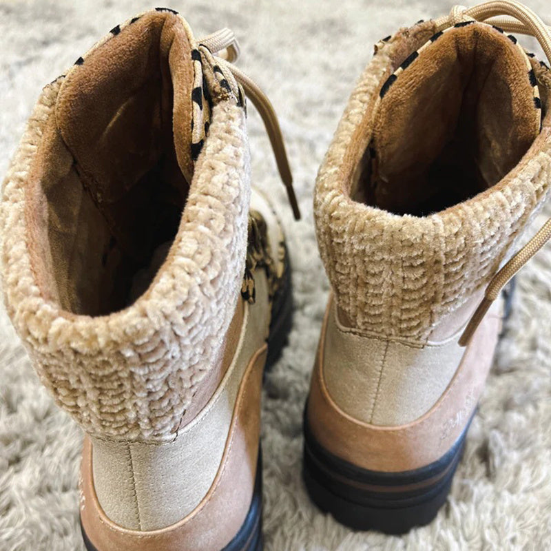 Leopard Print Martin Boots for Women | Lace-Up Winter Ankle Boots | Low Heel Fashion Casual Shoes