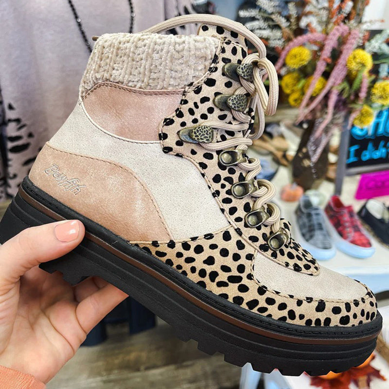 Leopard Print Martin Boots for Women | Lace-Up Winter Ankle Boots | Low Heel Fashion Casual Shoes