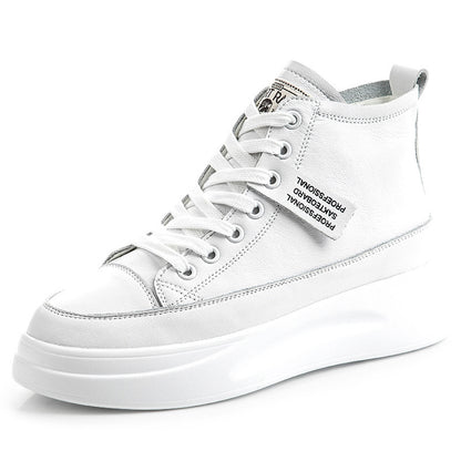 Slim High-Top Leather Sneakers for Women | Versatile White Casual Shoes | Trendy Everyday Comfort Wear