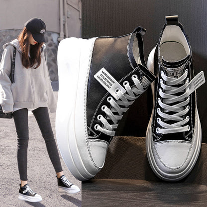 Slim High-Top Leather Sneakers for Women | Versatile White Casual Shoes | Trendy Everyday Comfort Wear