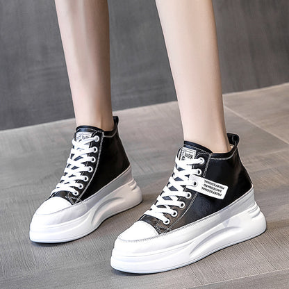 Slim High-Top Leather Sneakers for Women | Versatile White Casual Shoes | Trendy Everyday Comfort Wear