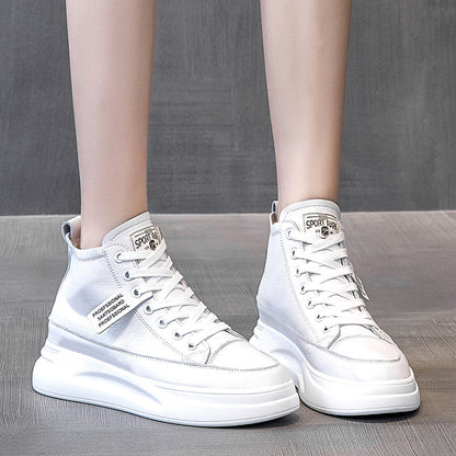 Slim High-Top Leather Sneakers for Women | Versatile White Casual Shoes | Trendy Everyday Comfort Wear
