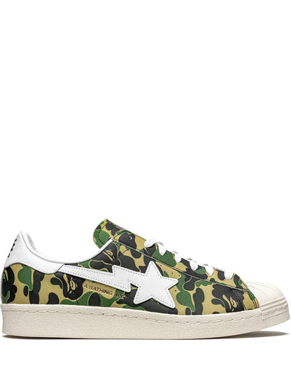 X Bape Superstar Green Camo Sneakers