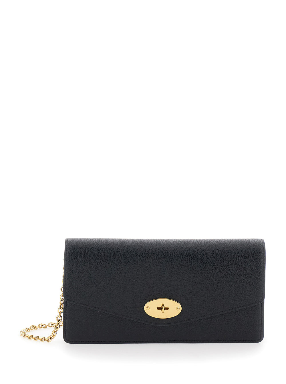 Mulberry Women 'Darley' Black Clutch With Chain Shoulder Strap In Hammered Leather Woman