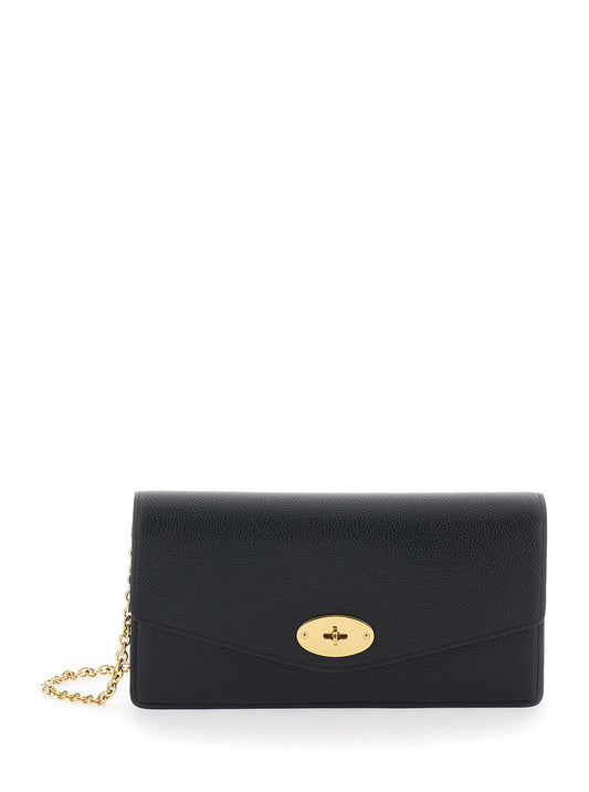 Mulberry Women 'Darley' Black Clutch With Chain Shoulder Strap In Hammered Leather Woman