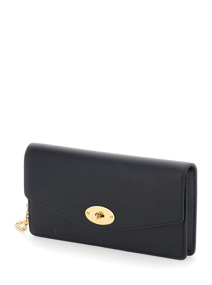 Mulberry Women 'Darley' Black Clutch With Chain Shoulder Strap In Hammered Leather Woman