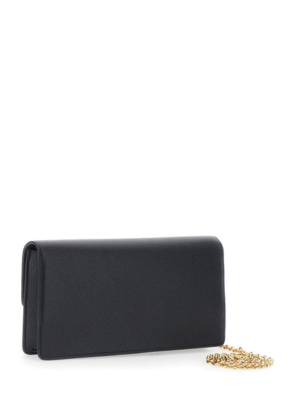 Mulberry Women 'Darley' Black Clutch With Chain Shoulder Strap In Hammered Leather Woman