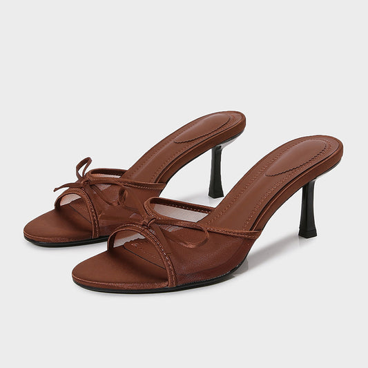 Women’s Brown Mesh Sandals With Bow